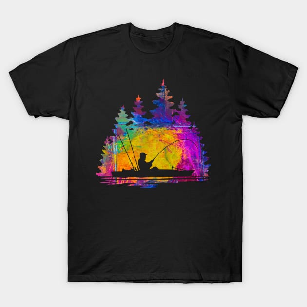 Kayak Fishing Painterly Abstract Silhouette T-Shirt by SAMMO